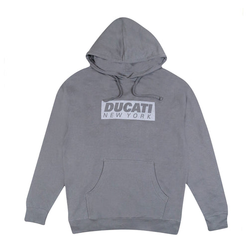 Ducati New York Pullover Hoodie - Grey with Reflective Box Logo - Ducati New York Pullover Hoodie - Grey with Reflective Box Logo