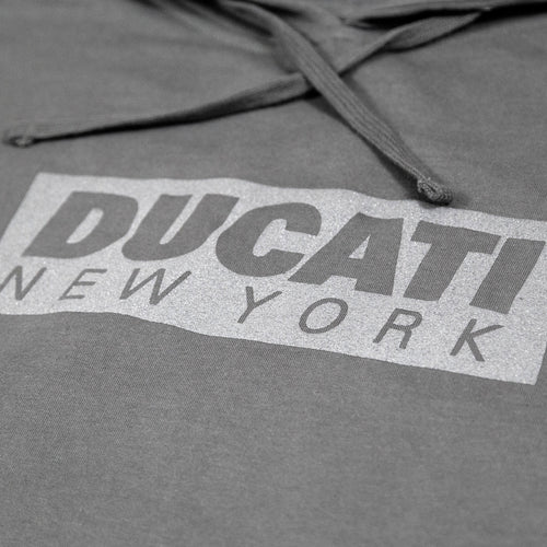 Ducati New York Pullover Hoodie - Grey with Reflective Box Logo - Ducati New York Pullover Hoodie - Grey with Reflective Box Logo